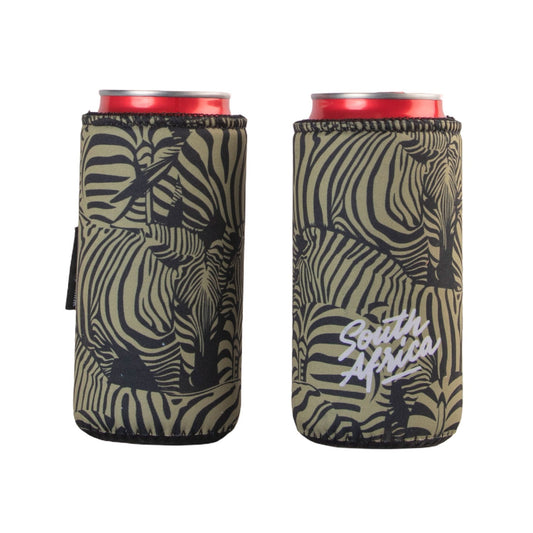 Frosty Zebra Khaki Neoprene 330ml Slim Can Cooler Sleeves