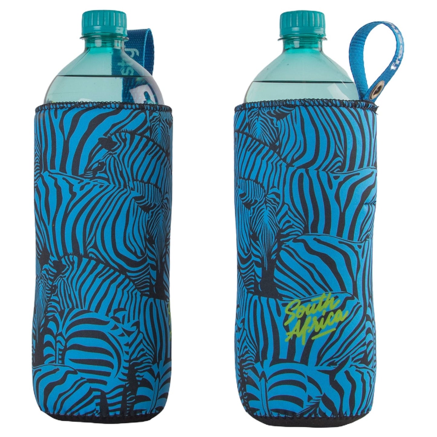 Frosty Zebra Blue 1L Neoprene Cooler Sleeve with handle.