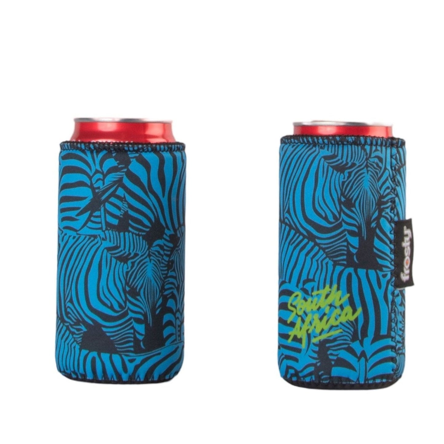 Frosty Zebra Blue 440ml Neoprene Cooler Sleeve.