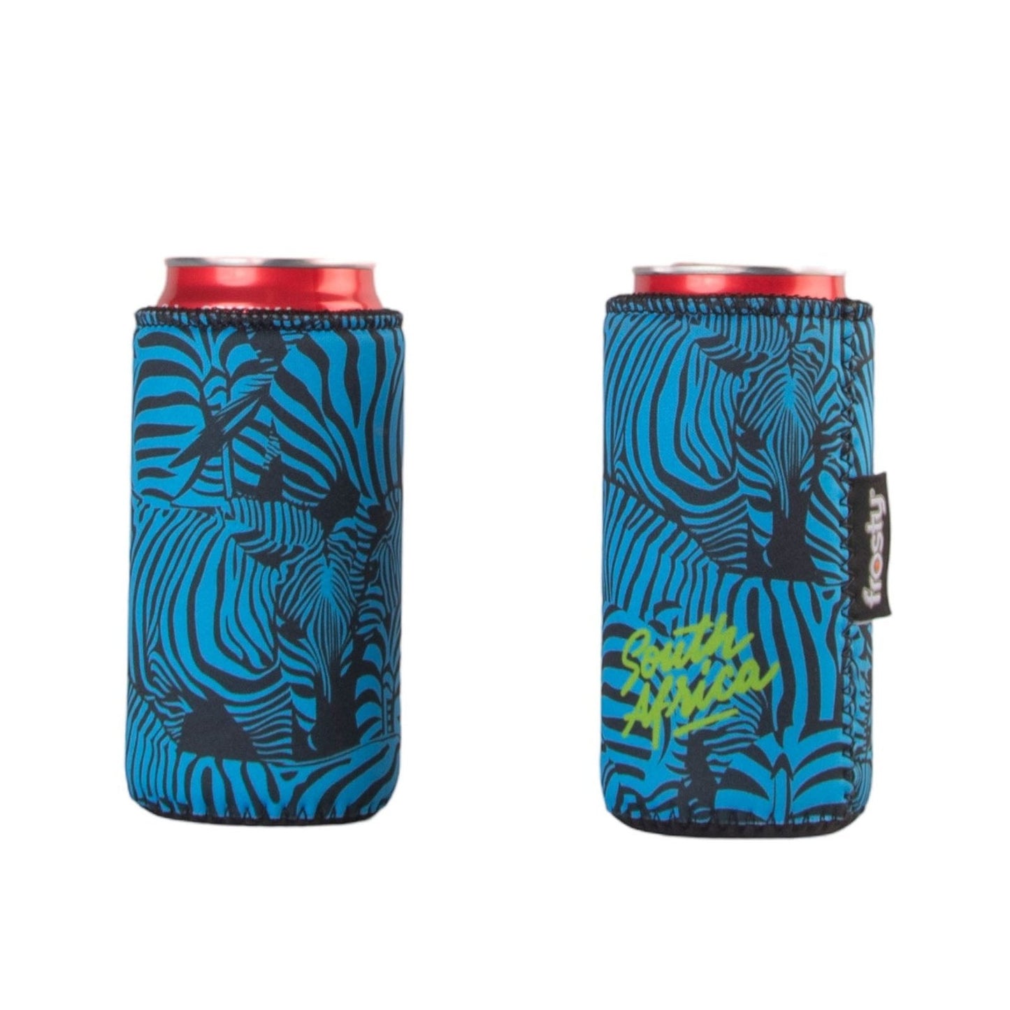 Frosty Zebra Blue Slim Can Neoprene Cooler Sleeve 330ml