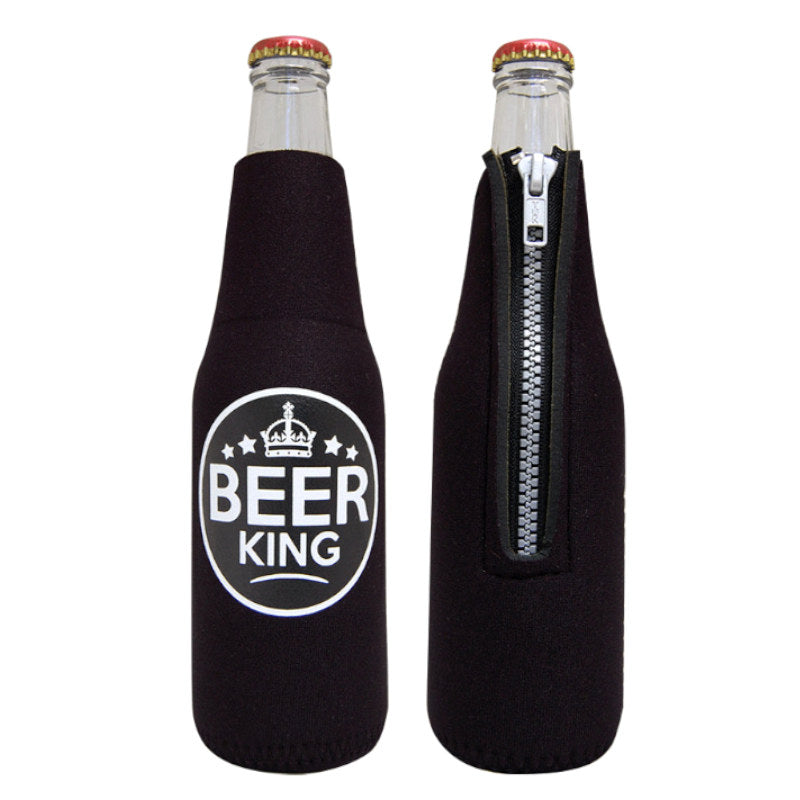 Black Beer King Beer Bottle Cooler with Zip – Frosty Neoprene Coolers